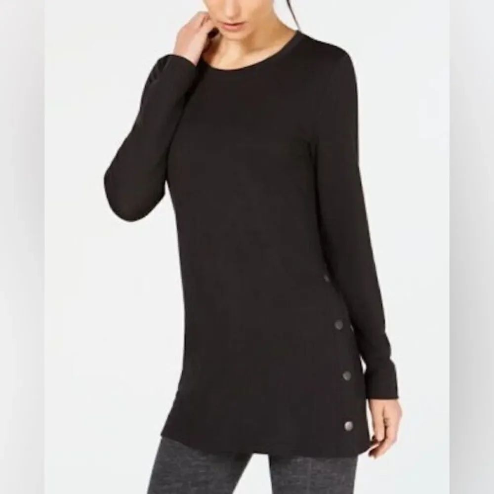 Ideology Black Long Sleeve Tunic with Button Detail